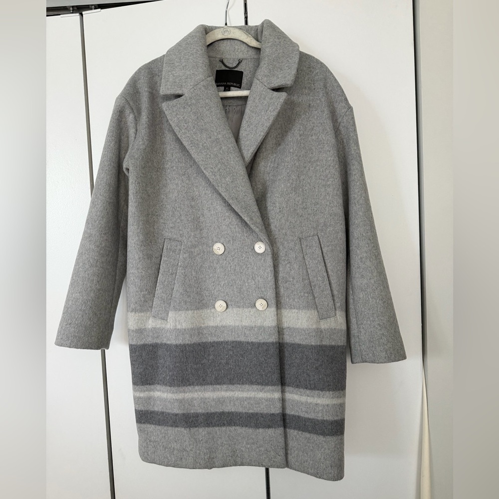Banana Republic Gray Striped Pea Coat